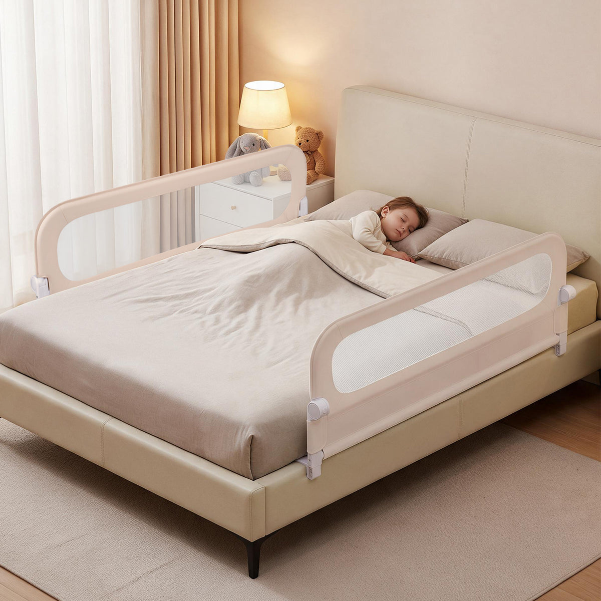 Foldable Bed Rail for Toddlers, 150/180/200 cm Long Adjustable Baby Bed Rail Guard with Removable Oxford Fabric Cover & Robust U-shaped Base
