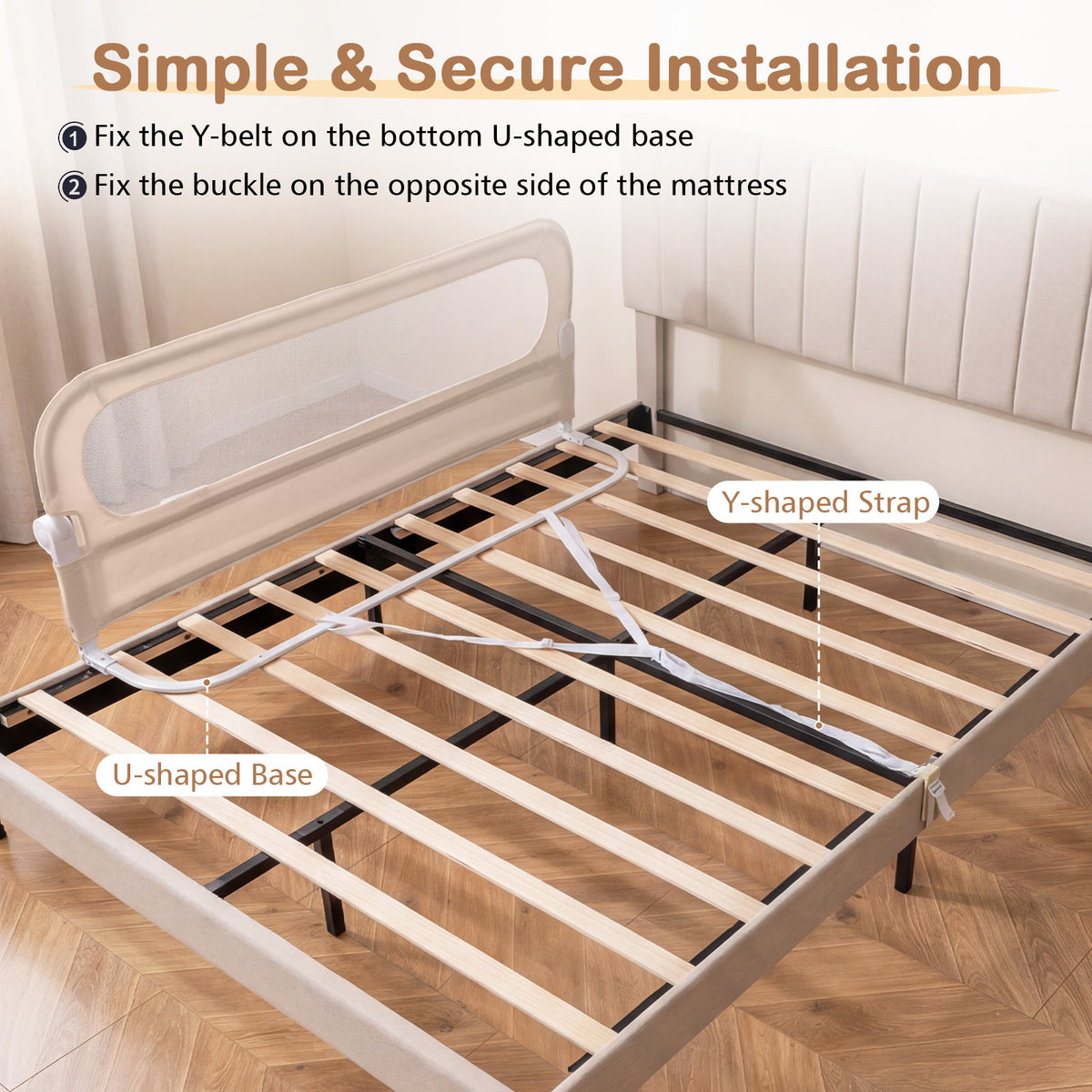 Foldable Bed Rail for Toddlers, 150/180/200 cm Long Adjustable Baby Bed Rail Guard with Removable Oxford Fabric Cover & Robust U-shaped Base