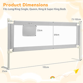 Bed Rail for Toddler, 195cm Vertical Lifting Bed Guardrail w/ Double Safety Lock