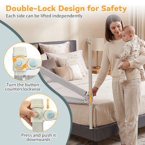 Bed Rail for Toddler, 195cm Vertical Lifting Bed Guardrail w/ Double Safety Lock