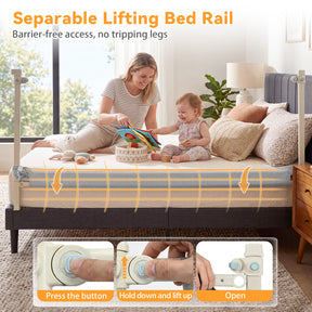 Bed Rail for Toddler, 195cm Vertical Lifting Bed Guardrail w/ Double Safety Lock