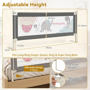 Bed Rail for Toddlers,  195cm Mesh Bed Guardrail w/Cute Patterns