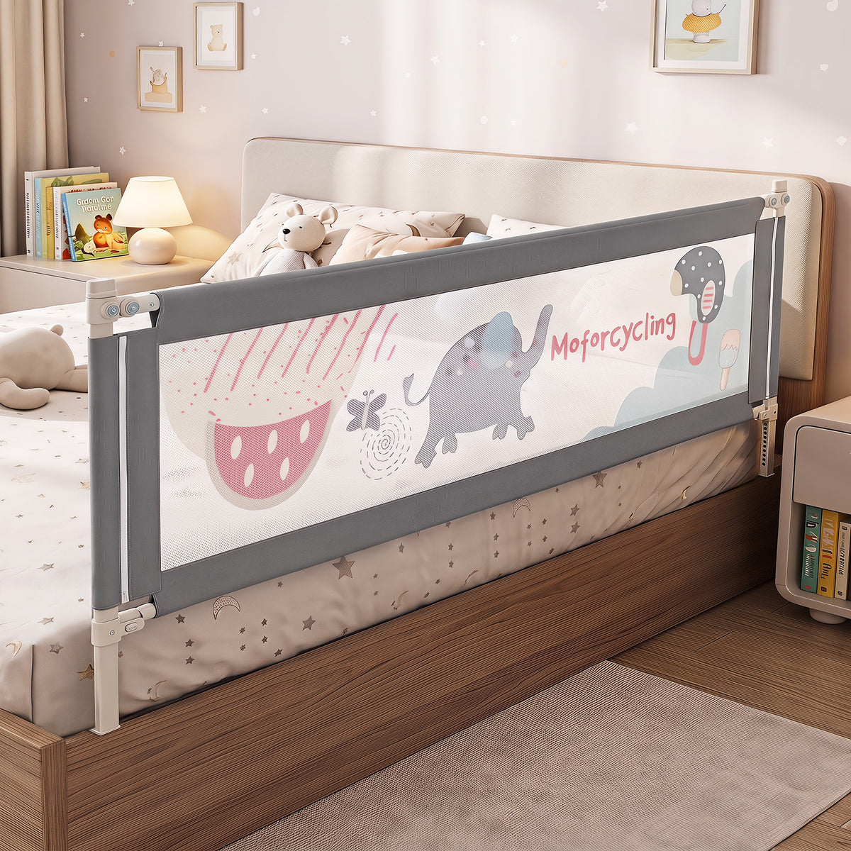 Bed Rail for Toddlers,  195cm Mesh Bed Guardrail w/Cute Patterns