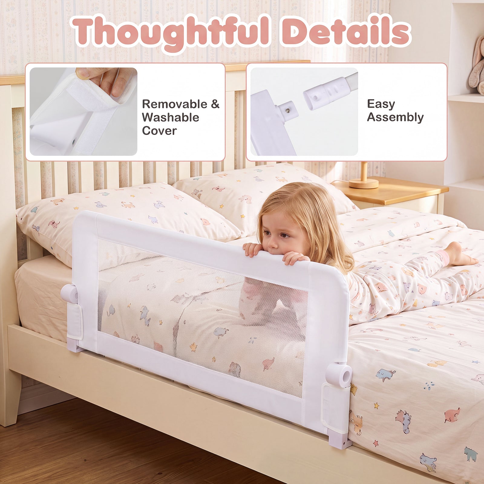Swing Down Bed Guard with Adjustable Safety Strap for Single, Long/King Single, Double, Queen, King & Super King Beds, 1-Pack