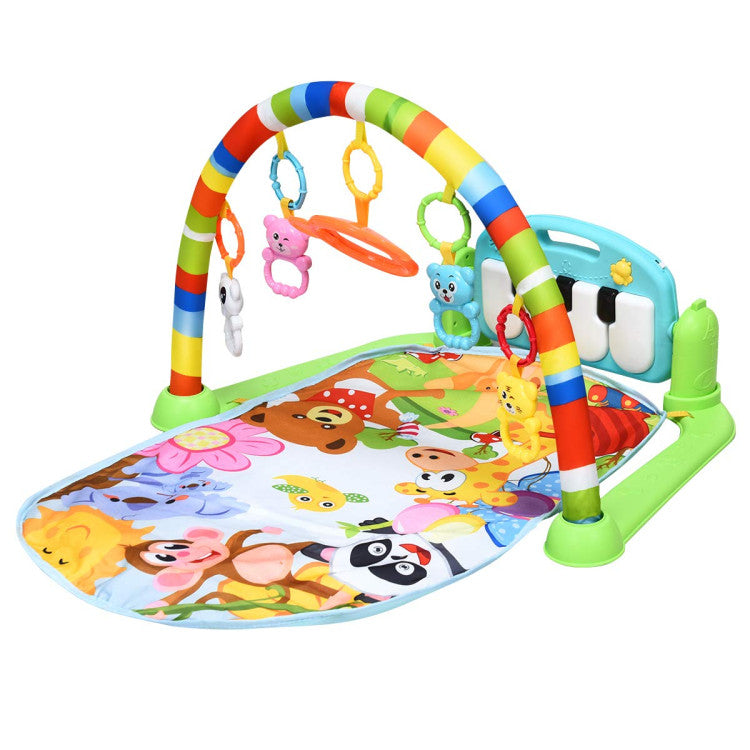 Baby Gym Activity Play Mat with Adjustable Piano and Hanging Toys