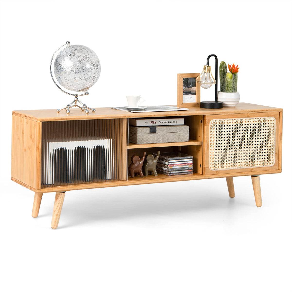 Giantex TV Stand for TVs up to 55", Bamboo Entertainment Center