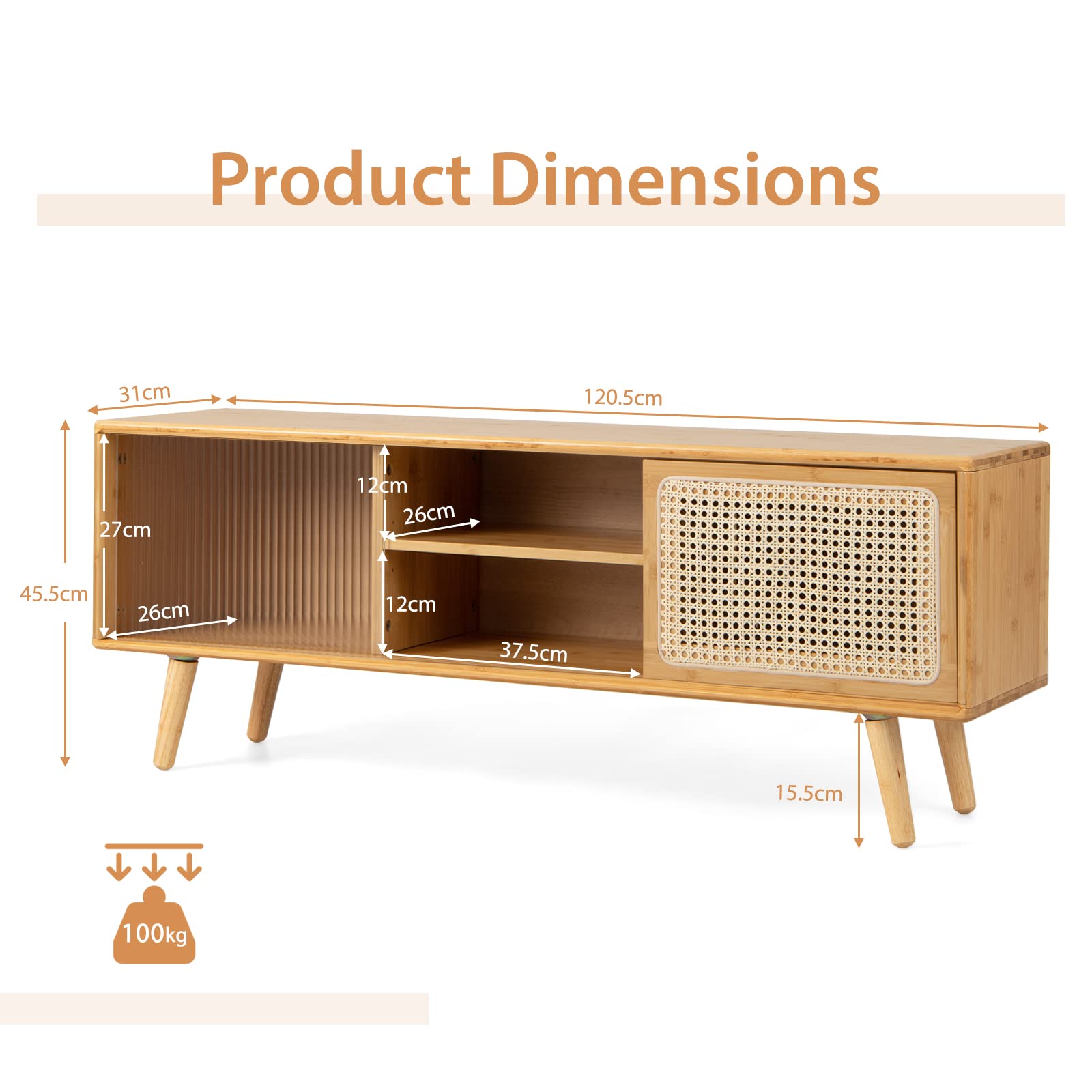 Giantex TV Stand for TVs up to 55", Bamboo Entertainment Center