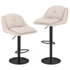 Bar Stools Set of 2 Modern Adjustable Chenille Upholstered Barstools with Footrests