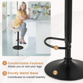 Bar Stools Set of 2 Modern Adjustable Chenille Upholstered Barstools with Footrests