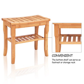 Bathroom Bamboo Seat Shower Chair Bench with Storage Shelf