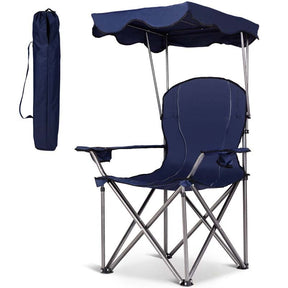 Outdoor Canopy Chair, Portable Folding Beach Chair with 2 Cup Holders, 600D PVC Fabric Camping Chair Lawn Chair