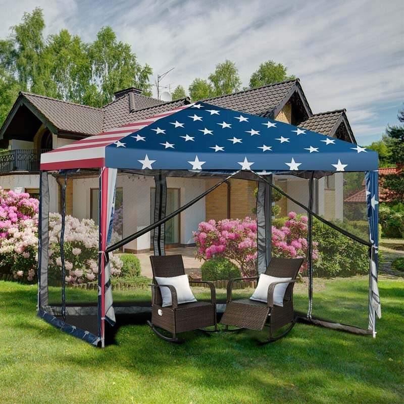 10’ x 10' Pop-up Canopy Tent With American Flag Style