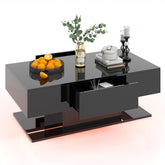 2-Tier Modern LED Coffee Table, High Glossy Rectangle Center Table with 20-Color Lights, 2 Storage Drawers & Remote Control for Living Room