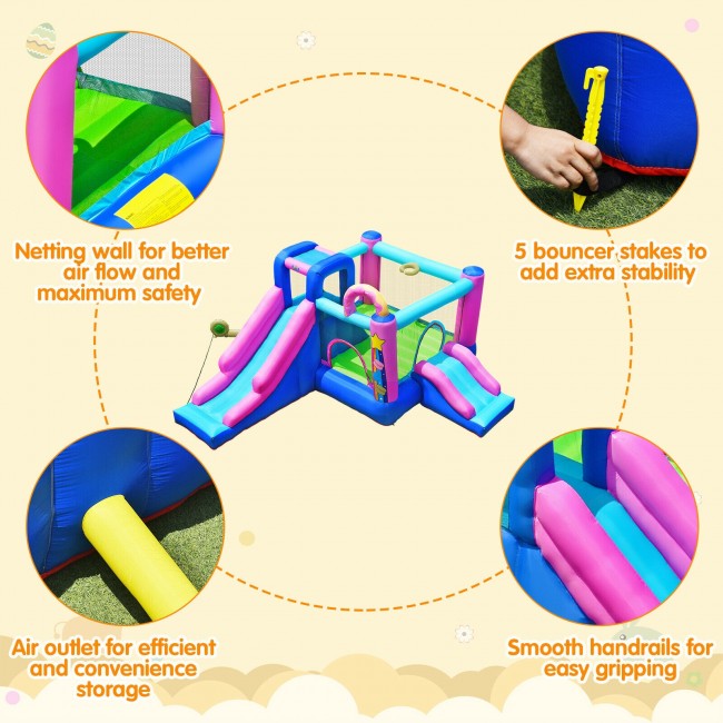 Bounce House Kids Inflatable Jumper with Dual Slides and Climbing Wall