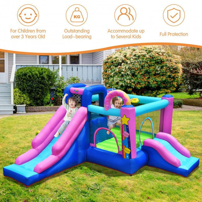 Bounce House Kids Inflatable Jumper with Dual Slides and Climbing Wall