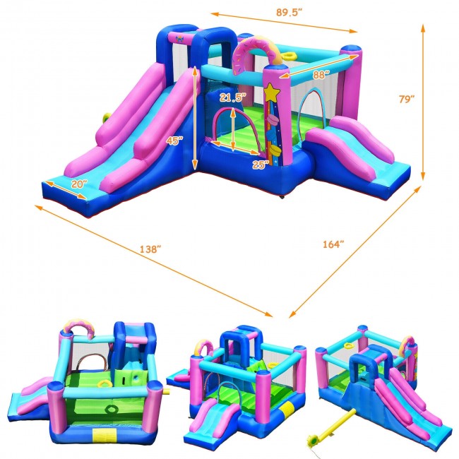 Bounce House Kids Inflatable Jumper with Dual Slides and Climbing Wall