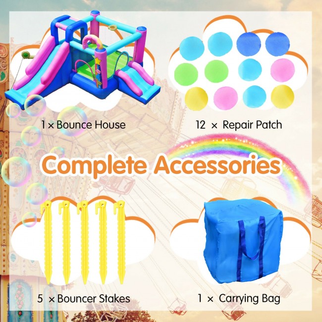 Bounce House Kids Inflatable Jumper with Dual Slides and Climbing Wall