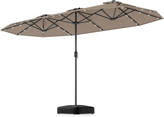 4 m Double-Sided Patio Umbrella with Base & Solar Lights