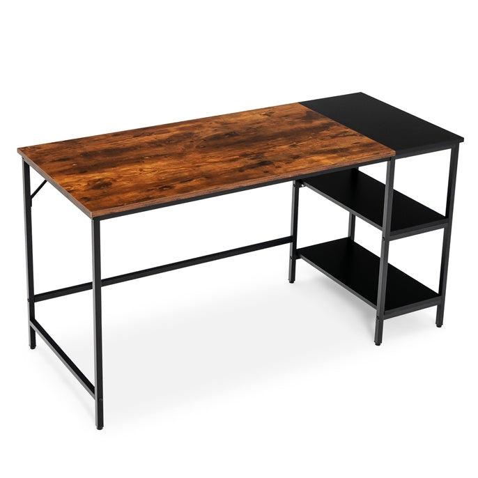 140 CM Reversible Computer Desk, Large Home Office Desk with 2-tier Storage Shelves