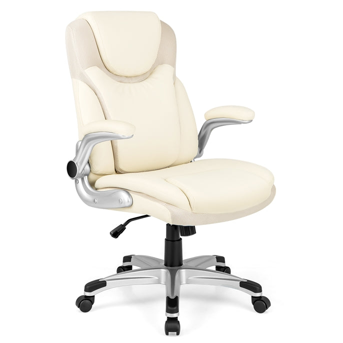 Executive Office Chair, PU Leather Ergonomic Desk Chair with Flip-up Armrests and Height Adjustable