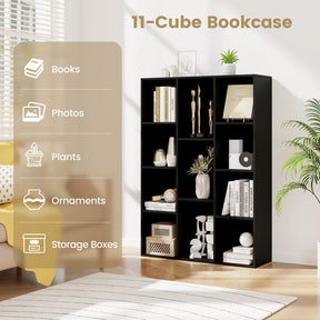 11-Cube Bookcase, Modern Geometric Bookshelf, Multifunctional Book Storage Organizer Display Cabinet with Anti-tipping Kits for Living Room, Bedroom, Study