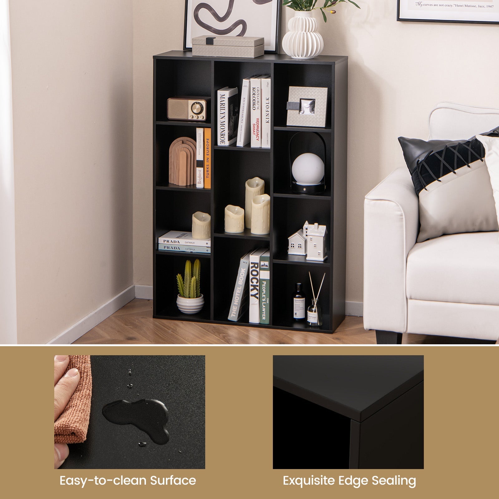 11-Cube Bookcase, Modern Geometric Bookshelf, Multifunctional Book Storage Organizer Display Cabinet with Anti-tipping Kits for Living Room, Bedroom, Study