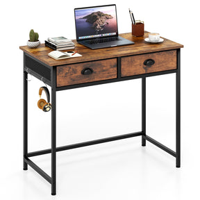Computer Desk Home Office Desk w/ 2 Fabric Drawers 4 Hanging Hooks Metal Frame