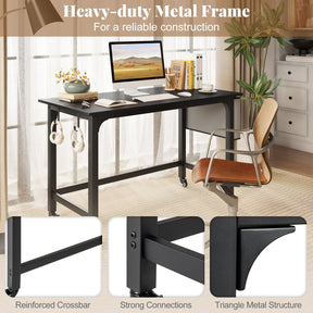 Computer Desk on Wheels, Rolling Home Office Desk w/ Detachable Fabric Bag & Headphone Hooks
