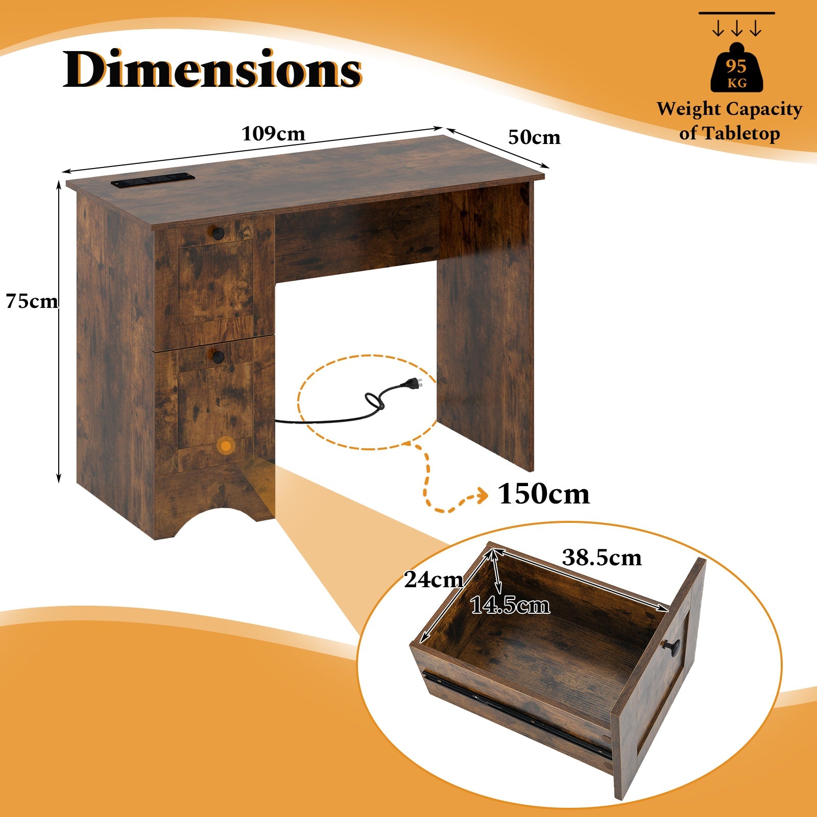 Giantex Computer Desk with Drawers, Home Office Desk with Charging Station, Modern Study Writing Desk with Cable Hole