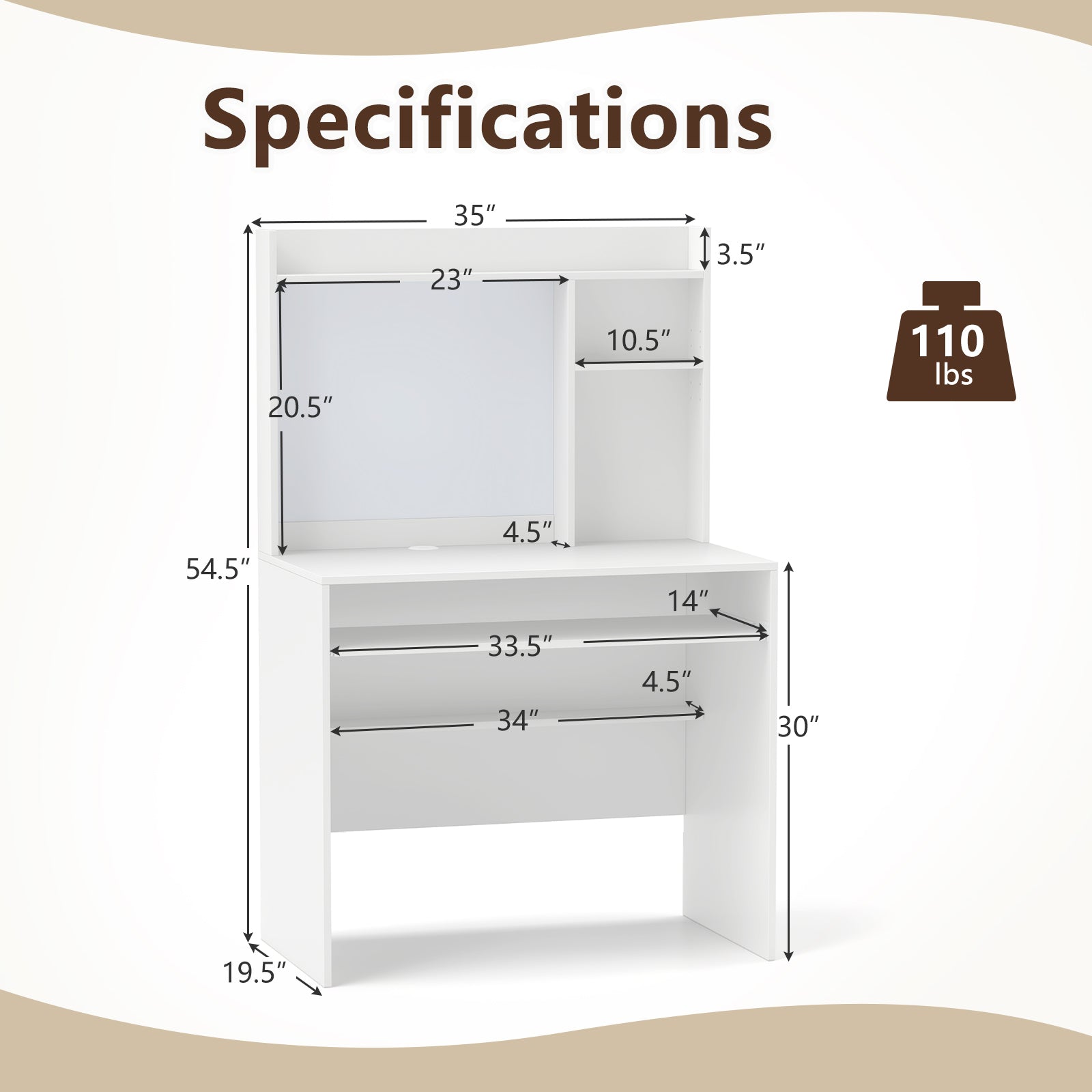 Computer Desk w/ Magnetic Bulletin Board, Home Office Desk w/ Hutch & Keyboard Tray, Modern Writing Table