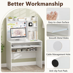 Computer Desk w/ Magnetic Bulletin Board, Home Office Desk w/ Hutch & Keyboard Tray, Modern Writing Table