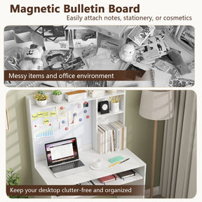 Computer Desk w/ Magnetic Bulletin Board, Home Office Desk w/ Hutch & Keyboard Tray, Modern Writing Table