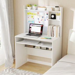 Computer Desk w/ Magnetic Bulletin Board, Home Office Desk w/ Hutch & Keyboard Tray, Modern Writing Table