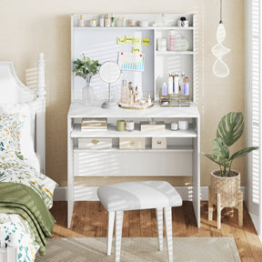 Computer Desk w/ Magnetic Bulletin Board, Home Office Desk w/ Hutch & Keyboard Tray, Modern Writing Table