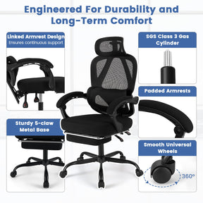 Ergonomic Office Chair High Back Mesh Desk Chair w/ Retractable Footrest