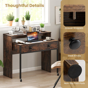 Extending Writing Desk, Console Table with 2 Drawers