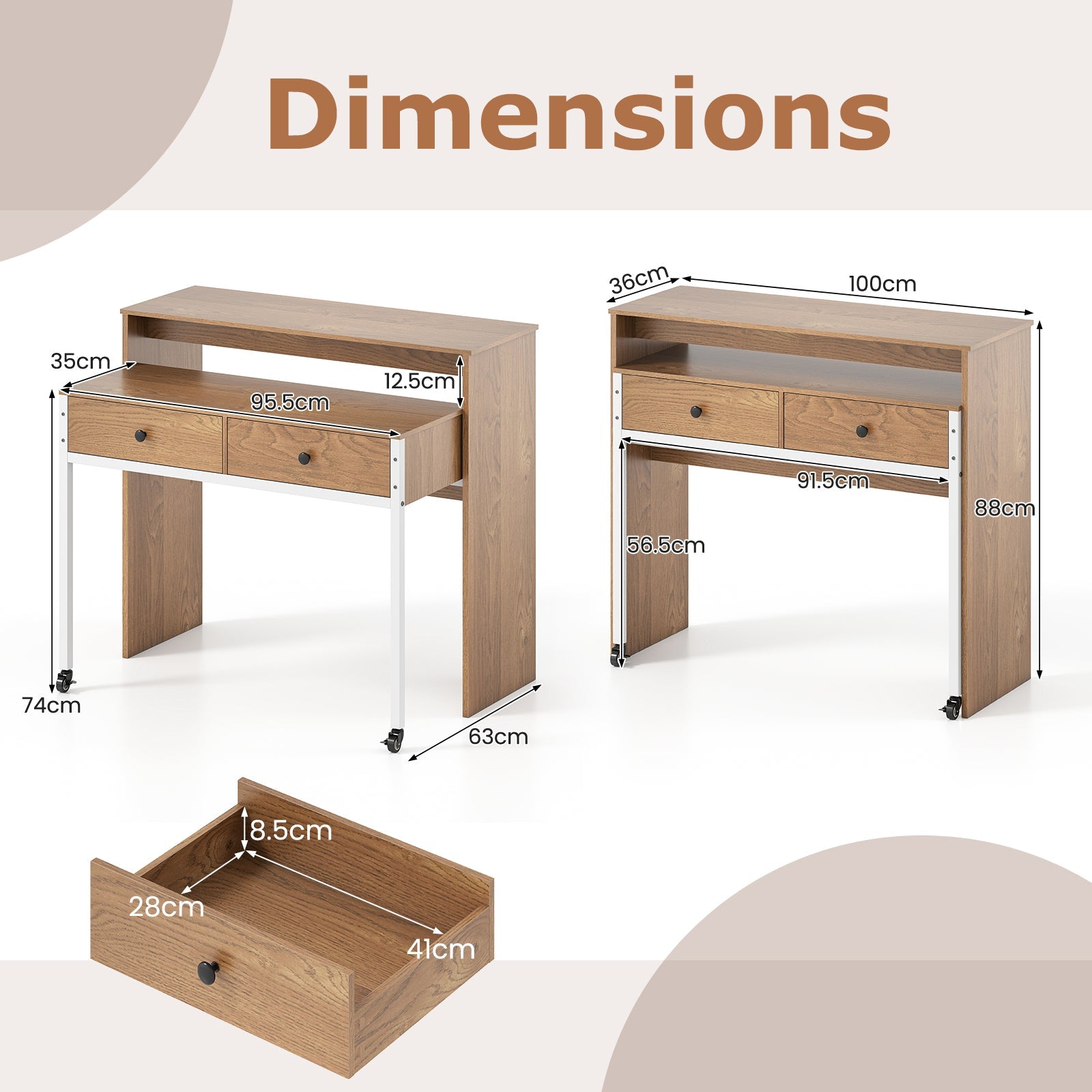 Giantex 100 CM Computer Desk, Modern Study Desk Working Table with Large Extendable Desktop