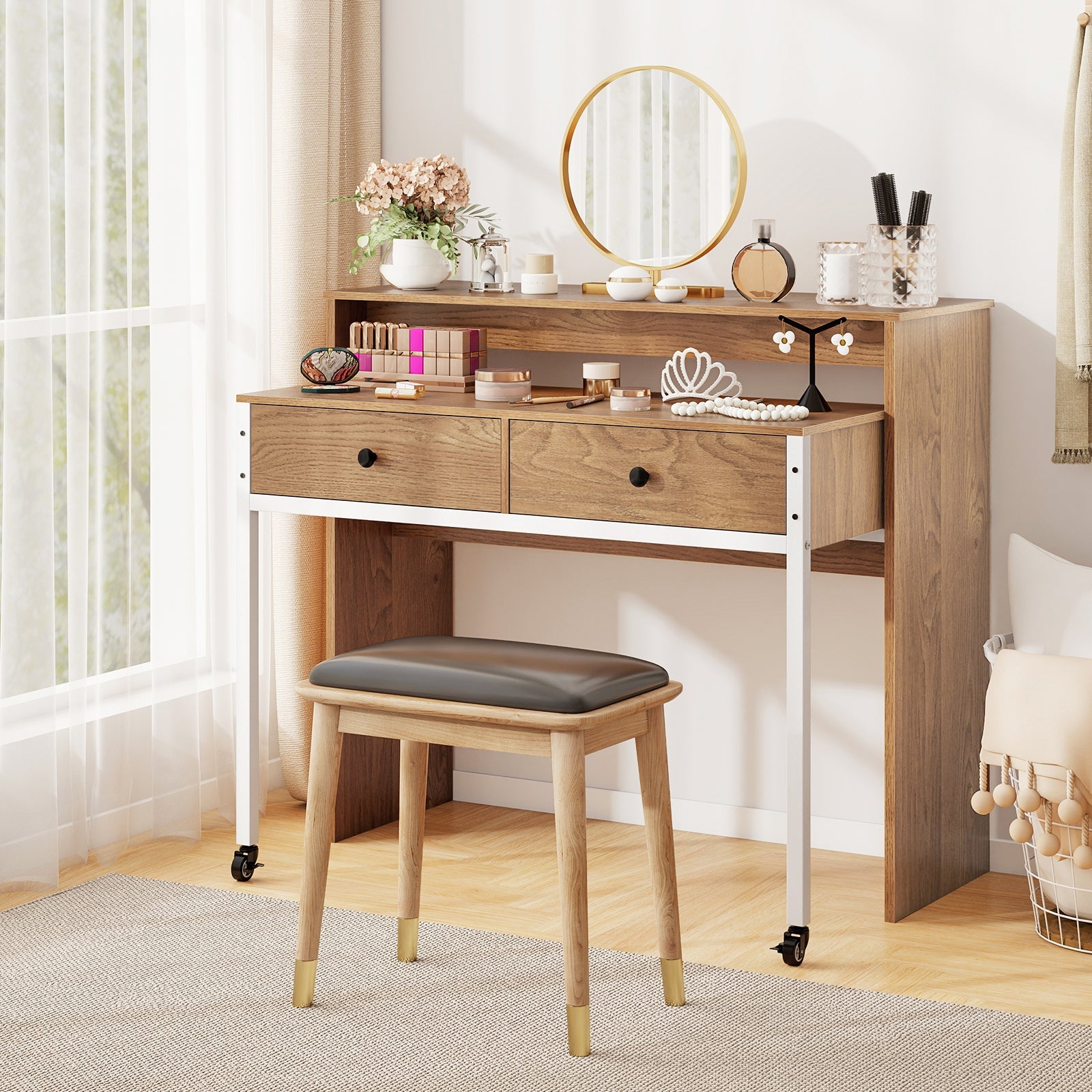 Giantex 100 CM Computer Desk, Modern Study Desk Working Table with Large Extendable Desktop