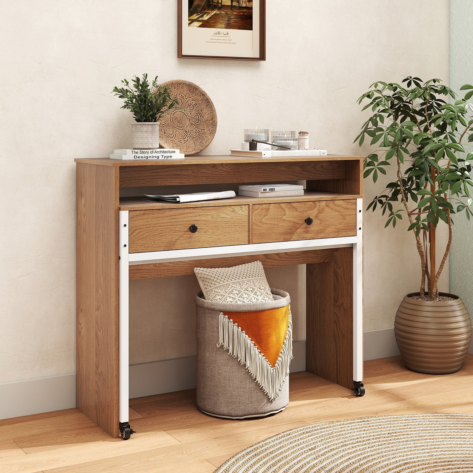 Extendable Computer Desk with 2 Storage Drawers