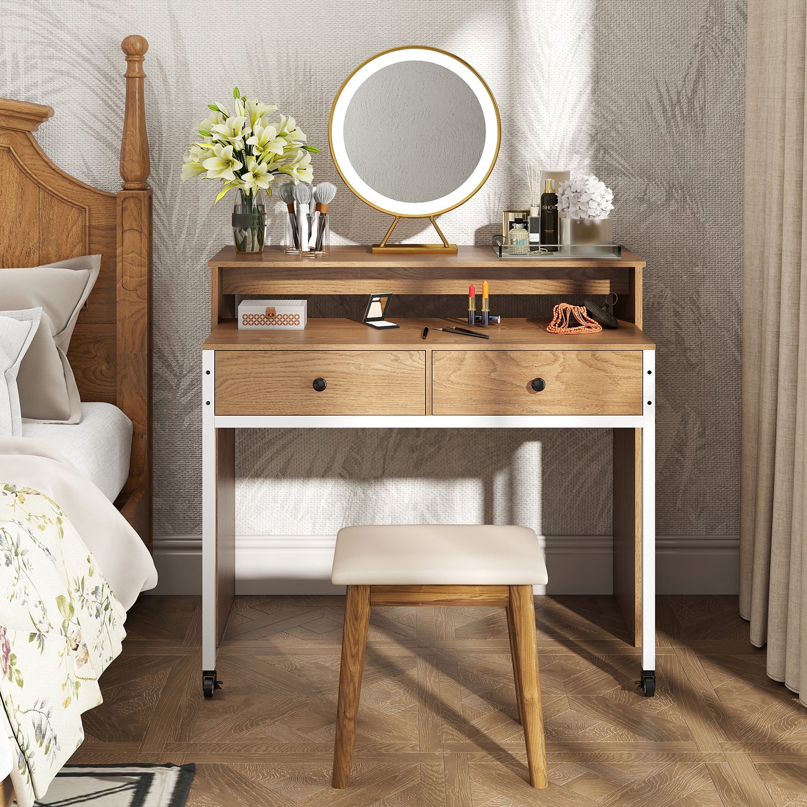 Extendable Computer Desk with 2 Storage Drawers