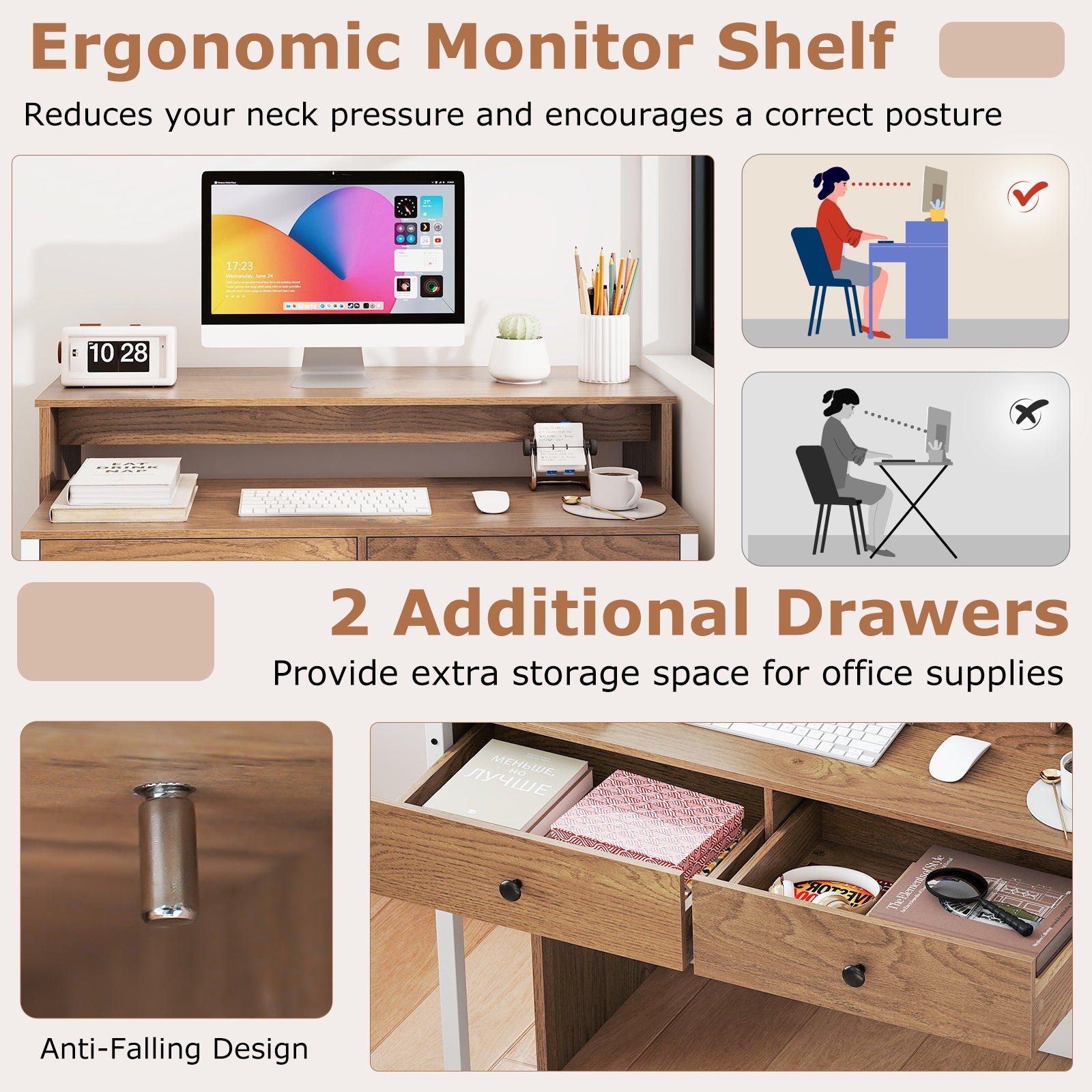 Giantex 100 CM Computer Desk, Modern Study Desk Working Table with Large Extendable Desktop