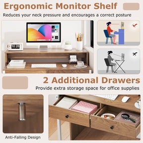 Giantex 100 CM Computer Desk, Modern Study Desk Working Table with Large Extendable Desktop