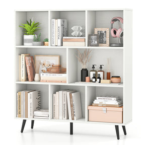 7-Cube Bookcase, Mid Century Modern Storage Organizer with 4 Tapered Metal Legs