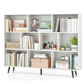 7-Cube Bookcase, Mid Century Modern Storage Organizer with 4 Tapered Metal Legs