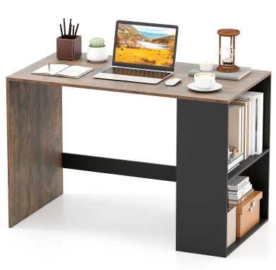 Computer Desk, 112cm Home Office Desk with 2-Tier Bookshelf