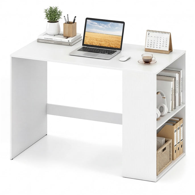 Computer Desk, 112cm Home Office Desk with 2-Tier Bookshelf