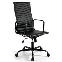 Ribbed Office Chair High Back PU Leather for Home Office, Black/Brown