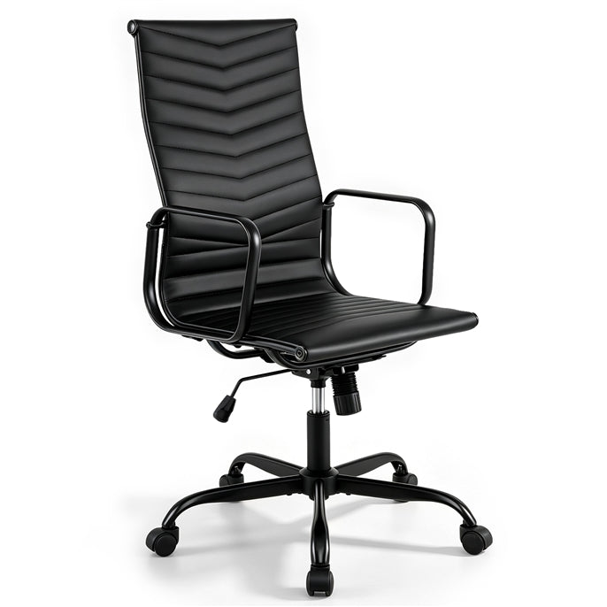 Ribbed Office Chair High Back PU Leather for Home Office, Black/Brown