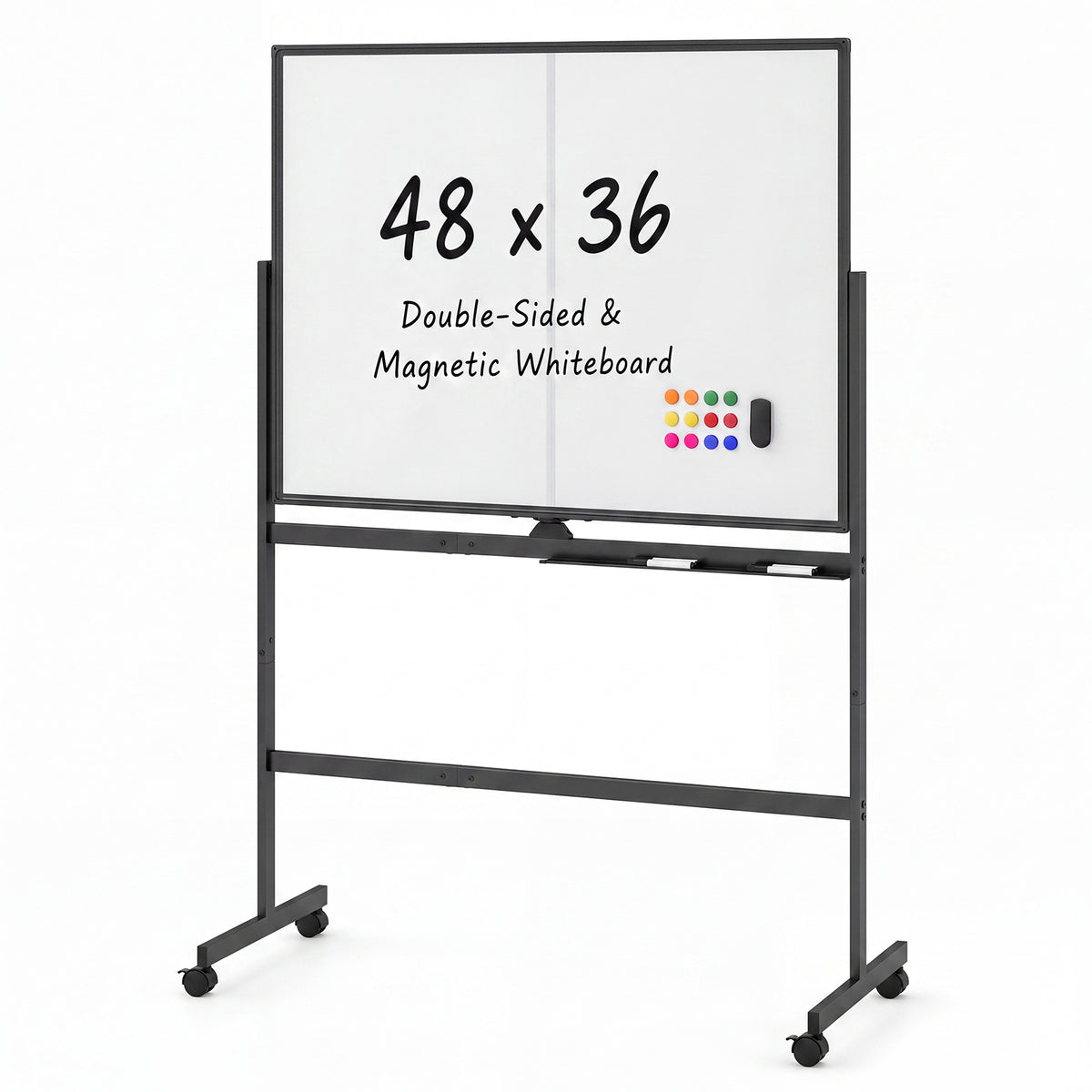 48” x 36” Mobile White Board with Lockable Universal Wheels (White)