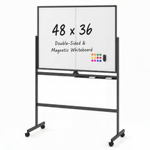 48” x 36” Mobile White Board with Lockable Universal Wheels (White)